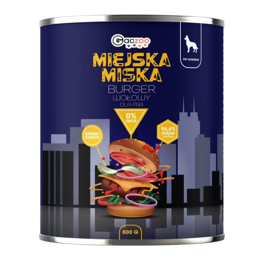 Gaczoo Miejska Miska karma mokra dla psa Burger wołowy Style 800g